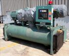 Used York Millennium Rotary Screw Liquid Chilling System, Approximate 350 Ton, Model YS-DB-DA-S2-CJE. Refirg. designed working pressure 300 psi, Liquid design working pressure 150 psi. 910 Pound char...