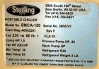 Used Sterling Portable Chiller, Model SMCA-150. Nomial chilled water 3.6 gallons per minute. Refrigerant R22. Minimum temperature 30 degrees F. Maximum temperature 65 degrees F. Serial# 36F0741. 1/60...