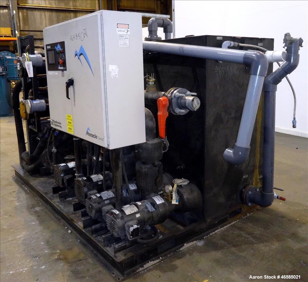 Used AEC Pinnacle Series Central Chiller System, Model PINN2-60-W-Q. Cooling capacity 57 tons. 3/60/460, chilled water 137 gallons per minute. Minimum temperature 30 degrees F, maximum temperature 65...