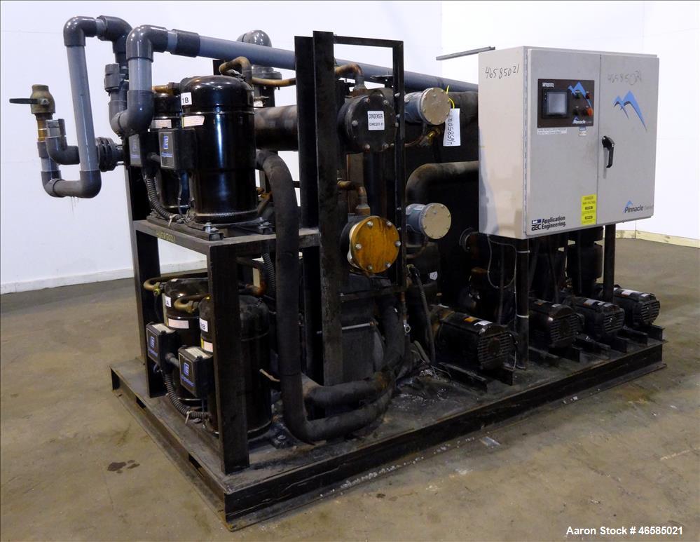 Used AEC Pinnacle Series Central Chiller System, Model PINN2-60-W-Q. Cooling capacity 57 tons. 3/60/460, chilled water 137 gallons per minute. Minimum temperature 30 degrees F, maximum temperature 65...