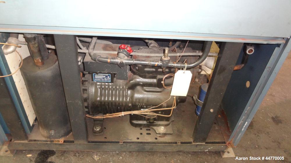 Used AEC Water Cooled Chiller, Model WC-15-Q. Cooling capacity 15 tons, chilled water 36 gallons per minute. Minimum temperature 20 degrees F, heat transfer fluid: 30/70 antifreeze/water, 30 pounds o...