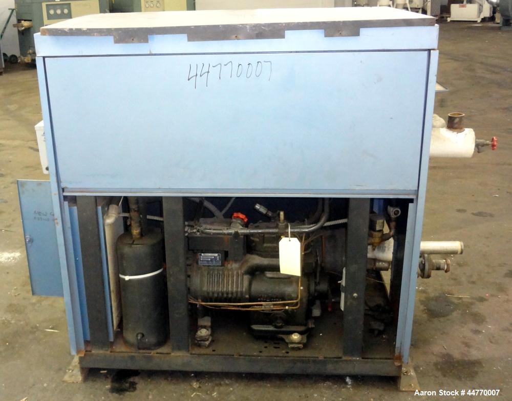 Used AEC Water Cooled Chiller, Model WC-15-Q. Cooling capacity 15 tons, chilled water 36 gallons per minute. Minimum temperature 20 degrees F, heat transfer fluid: 30/70 antifreeze/water, 30 pounds o...