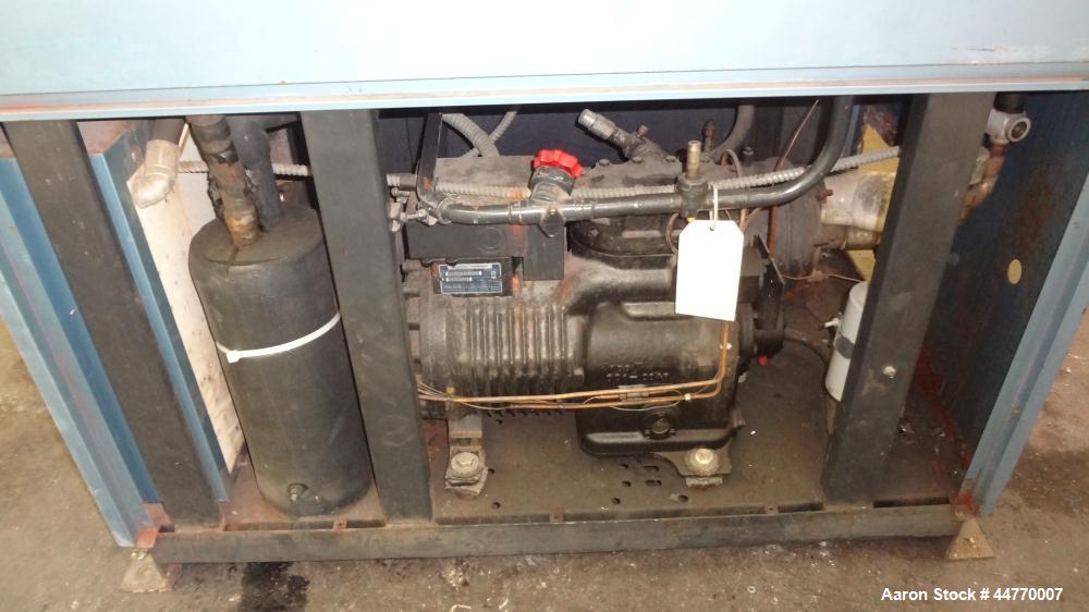 Used AEC Water Cooled Chiller, Model WC-15-Q. Cooling capacity 15 tons, chilled water 36 gallons per minute. Minimum temperature 20 degrees F, heat transfer fluid: 30/70 antifreeze/water, 30 pounds o...