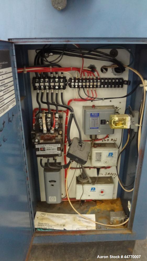 Used AEC Water Cooled Chiller, Model WC-15-Q. Cooling capacity 15 tons, chilled water 36 gallons per minute. Minimum temperature 20 degrees F, heat transfer fluid: 30/70 antifreeze/water, 30 pounds o...