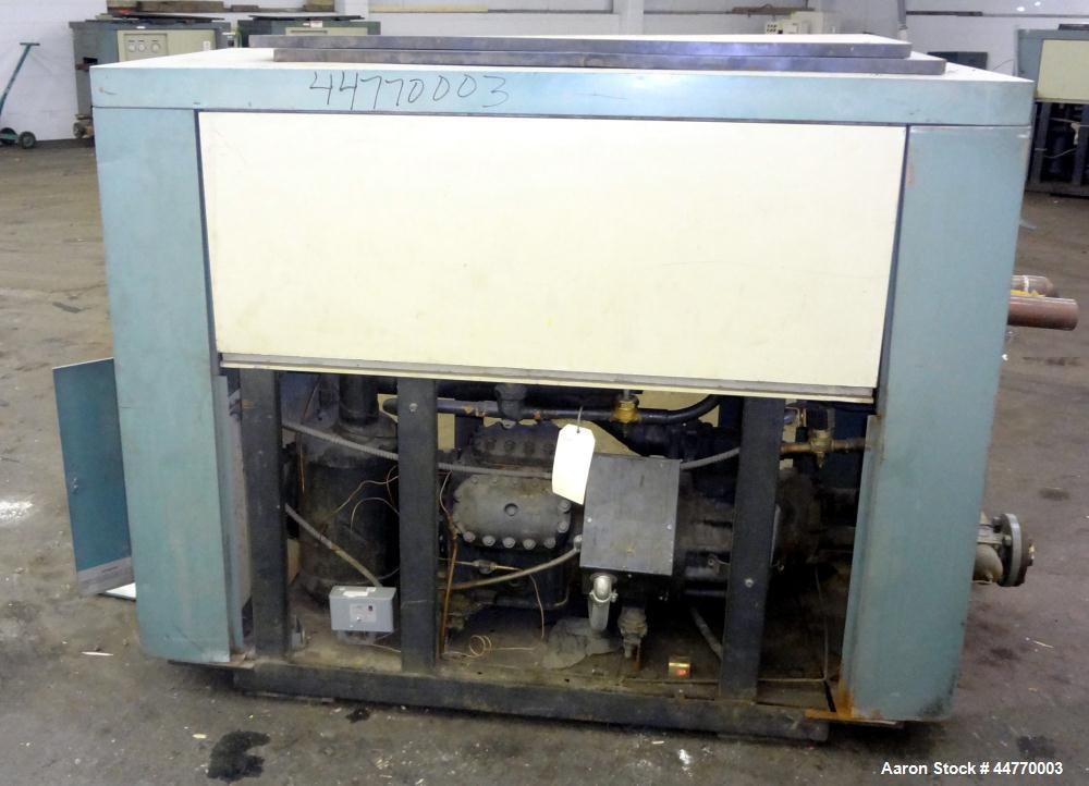 Used AEC Water Cooled Chiller, Model WC-30-Q. Cooling capacity 30 tons, chilled water 72 gallons per minute. Minimum temperature 45 degrees F, heat transfer fluid: water, 45 pounds of R-22 refrigeran...