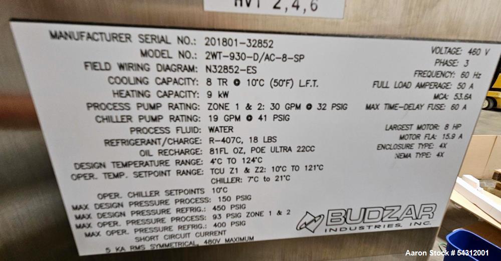 Used Budzar Water-Cooled Chiller Model 2WT-930-D/AC-8-SP – 8 Ton (2019)