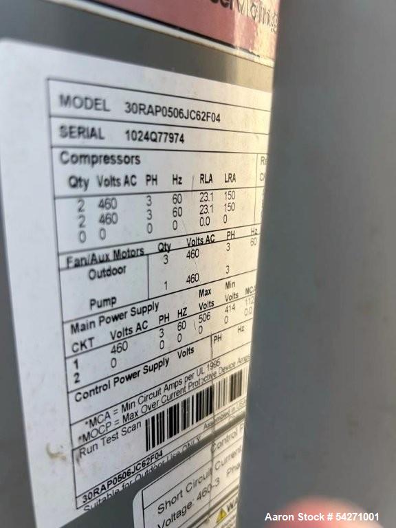 Used Carrier AquaSnap 30RAP0506J-62F04 Air-Cooled Scroll Chiller | 50 Tons | Ultra-Low Sound | 3/60/460V | Built 2023