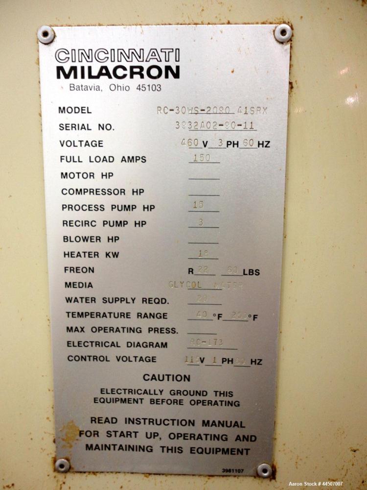 Used Cincinnati Milacron Water Cooled Chiller, Model RC-30WS-2090-41SRX