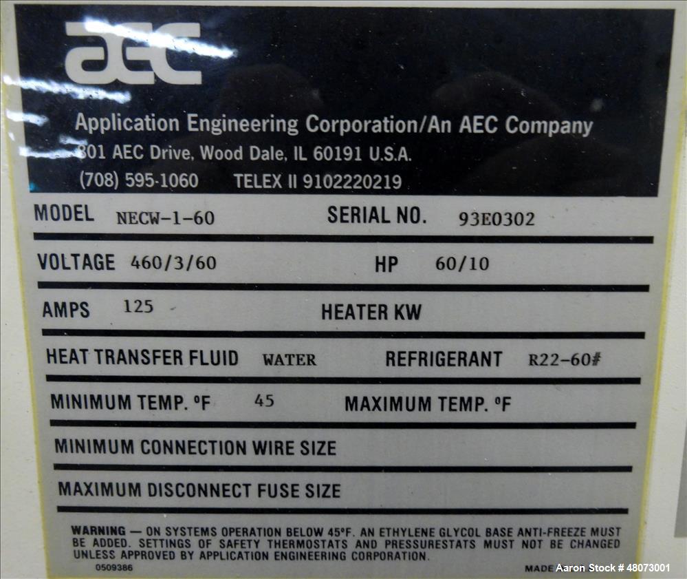 Used AEC NEC Series Water Cooled Central Chiller, Model NECW-1-60.