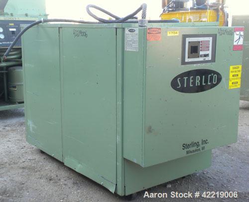 Used Sterlco Portable Chiller, model CFP7.5WQ, water cooled. Approximately 7 tons cooling capacity. Temperature range 30 to 65 deg F. 18 pound charge of R22. Heat transfer fluid 30% glycol. 3/60/230 ...