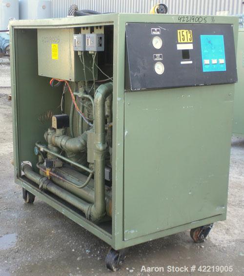 Used Thermal Care/Mayer Portable Accu-Chiller, model AQOW0803X, water cooled. Approximate 7.5 tons cooling capacity. Temperature range 30 to 60 deg F. 7 pound charge of R22. Heat transfer fluid 30% g...