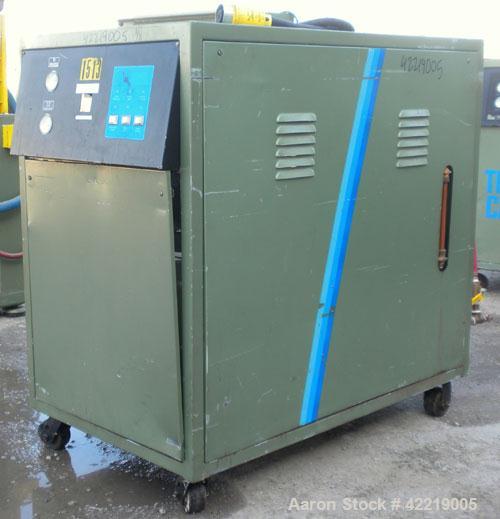 Used Thermal Care/Mayer Portable Accu-Chiller, model AQOW0803X, water cooled. Approximate 7.5 tons cooling capacity. Temperature range 30 to 60 deg F. 7 pound charge of R22. Heat transfer fluid 30% g...