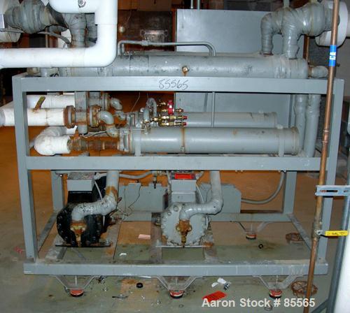 Used Thermalcare/Meyer Semi-Hermetic Central Chiller, 20 Ton, Model TPW20X, Water Cooled. 40 Degrees F. capacity 3/60/460 volt. (2) 10 hp compressors. Chilled water 65 gallons per minute. Requires 60...