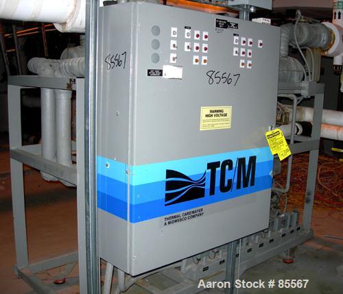 USED: Thermalcare/Meyer semi-hermetic central chiller, 50 ton, model TPW50X, water cooled, 40 degrees F. Capacity 3/60/460 volt. (2) 25 hp compressors. Chilled water 65 gallons per minute. Requires 8...