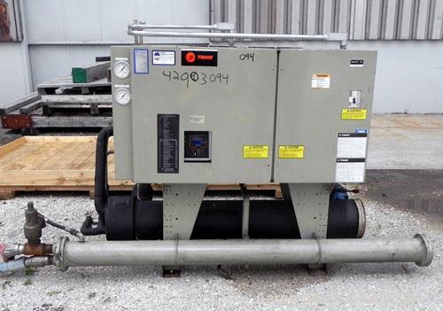 Used Trane Cold Generator Water Cooled Scroll Liquid Package Chiller, 25 Tons, Model CGWD0254CG0HAD2R1FFBAUHG. 460/60/3, 25-39 degrees F. fluid temperature, condensing entering water temperature 60-9...