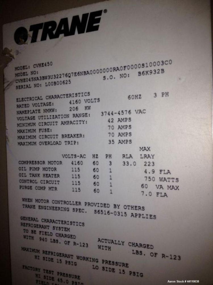 Used Trane CentraVac Chiller, Model CVHE 450
