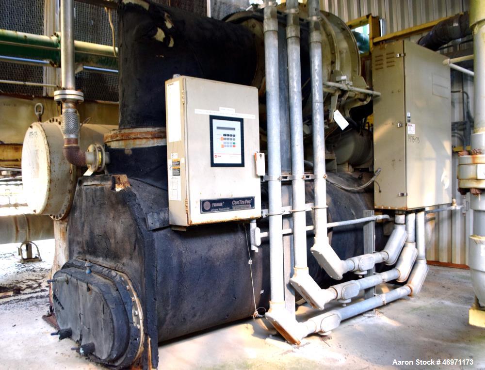 Used Trane CVHF CenTraVac Water Cooled Chiller, Model CVHF640, Approximate 640 Tons. R-123 Refrigerant, 3/60/460 volts. Includes an Adaptive Control panel. Serial# L00H04114.