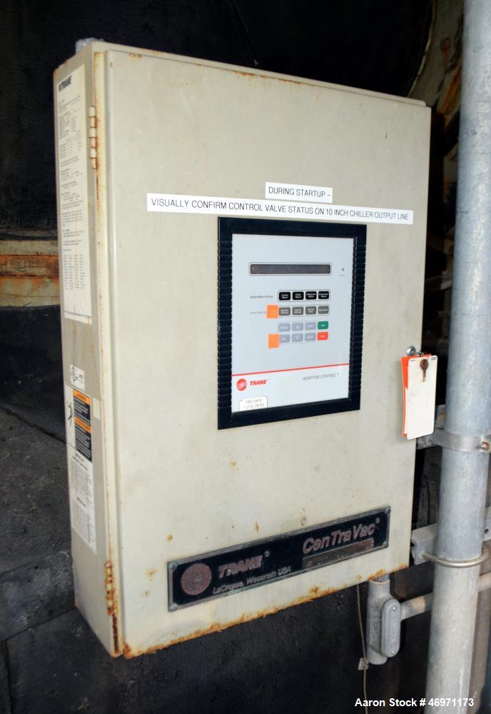 Used Trane CVHF CenTraVac Water Cooled Chiller, Model CVHF640, Approximate 640 Tons. R-123 Refrigerant, 3/60/460 volts. Includes an Adaptive Control panel. Serial# L00H04114.