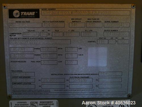 Used-Trane 300 ton, model RTHB300 screw chiller. 460/3/60 volts with only 2,070 run hours since new.