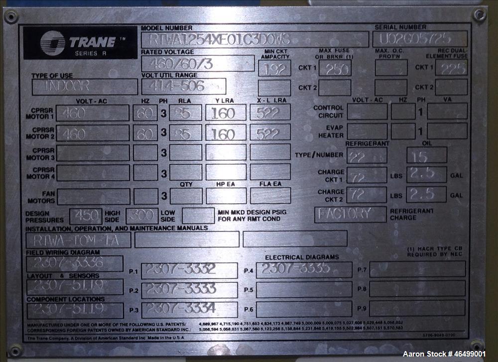 Used Trane R Series Water Cooled Rotary Liquid Chiller