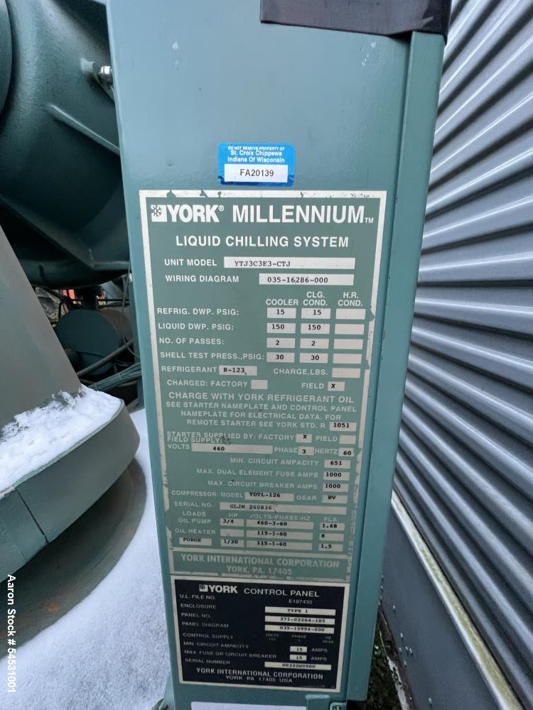 Used York Millennium Centrifugal Liquid Chiller with Variable Speed Drive.