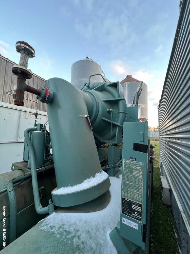 Used York Millennium Centrifugal Liquid Chiller with Variable Speed Drive, Model YTJ3C3E3-CTJ. Serial # 00322H0900. 2 Passes. Evaporator flow rate 788 to 2,840 GPM. R-123 Refrigerant, approximately 1...