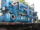 USED: TECO 300 ton chiller, natural gas driven, water cooled. Two compressors: engine A has 2143 hours, engine B has 2500 hours. Includes flat bed trailer it is sitting on.