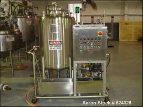 USED: Portable CIP skid with 90 gallon Highland pressure tank, 55 psi and full vacuum at 350 deg F. Mounted on portable base with 3 hp Fristam pump, 230/460 volt with controls.