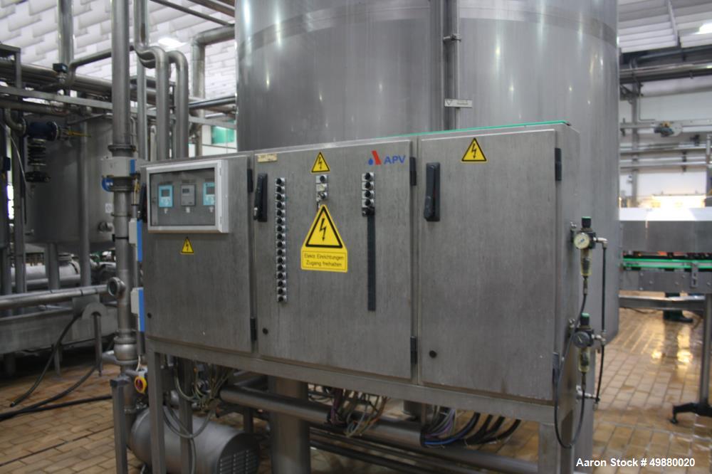 Used APV/Alfa Laval/SPX CIP plant/system consisting of: (4) Stainless steel tanks, appox. 529 gallon/2000-liter capacity, on legs, (1) Stainless steel tank, approx. 265 gallon/1000-liter capacity, on...