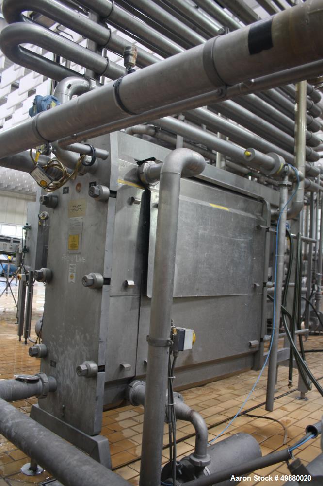 Used APV/Alfa Laval/SPX CIP plant/system consisting of: (4) Stainless steel tanks, appox. 529 gallon/2000-liter capacity, on legs, (1) Stainless steel tank, approx. 265 gallon/1000-liter capacity, on...