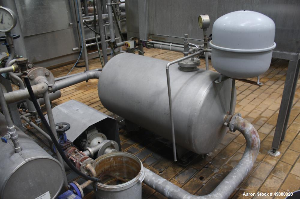 Used APV/Alfa Laval/SPX CIP plant/system consisting of: (4) Stainless steel tanks, appox. 529 gallon/2000-liter capacity, on legs, (1) Stainless steel tank, approx. 265 gallon/1000-liter capacity, on...