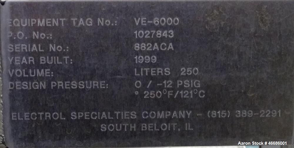 Used Electrol Specialties Company CIP Clean In Place Skid, Model 800RMA, 316 St
