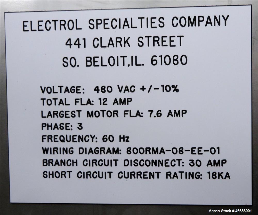 Used- Electrol Specialties Company CIP Clean In Place Skid, Model 800RMA, 316 St