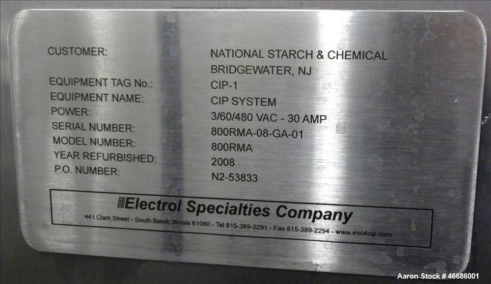 Used- Electrol Specialties Company CIP Clean In Place Skid, Model 800RMA, 316 St