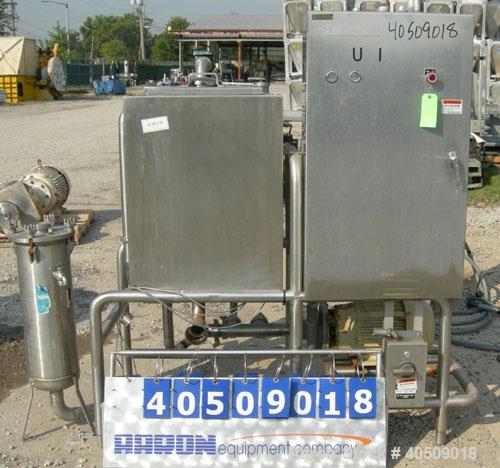 Used G H Products Single Tank CIP System, 316 stainless steel. 75 gallon holding tank, 24'' wide x 24'' long x 30'' deep, 2'' tri-clamp side bottom outlet. Ampco centrifugal pump, model 2 1/2x2xDC2, ...