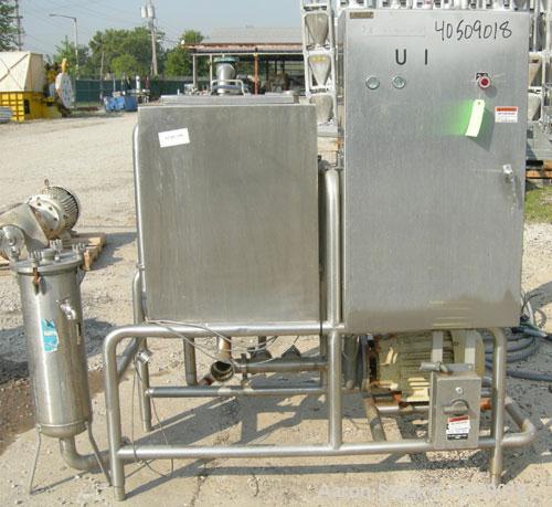 Used G H Products Single Tank CIP System, 316 stainless steel. 75 gallon holding tank, 24'' wide x 24'' long x 30'' deep, 2'' tri-clamp side bottom outlet. Ampco centrifugal pump, model 2 1/2x2xDC2, ...