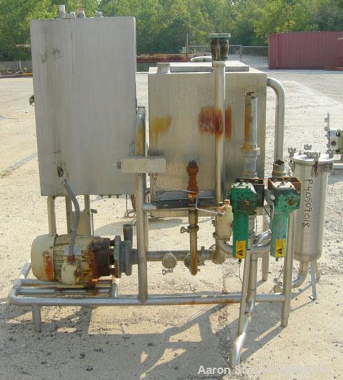 Used G H Products Single Tank CIP System, 316 stainless steel. 75 gallon holding tank, 24'' wide x 24'' long x 30'' deep, 2'' tri-clamp side bottom outlet. Ampco centrifugal pump, model 2 1/2x2xDC2, ...
