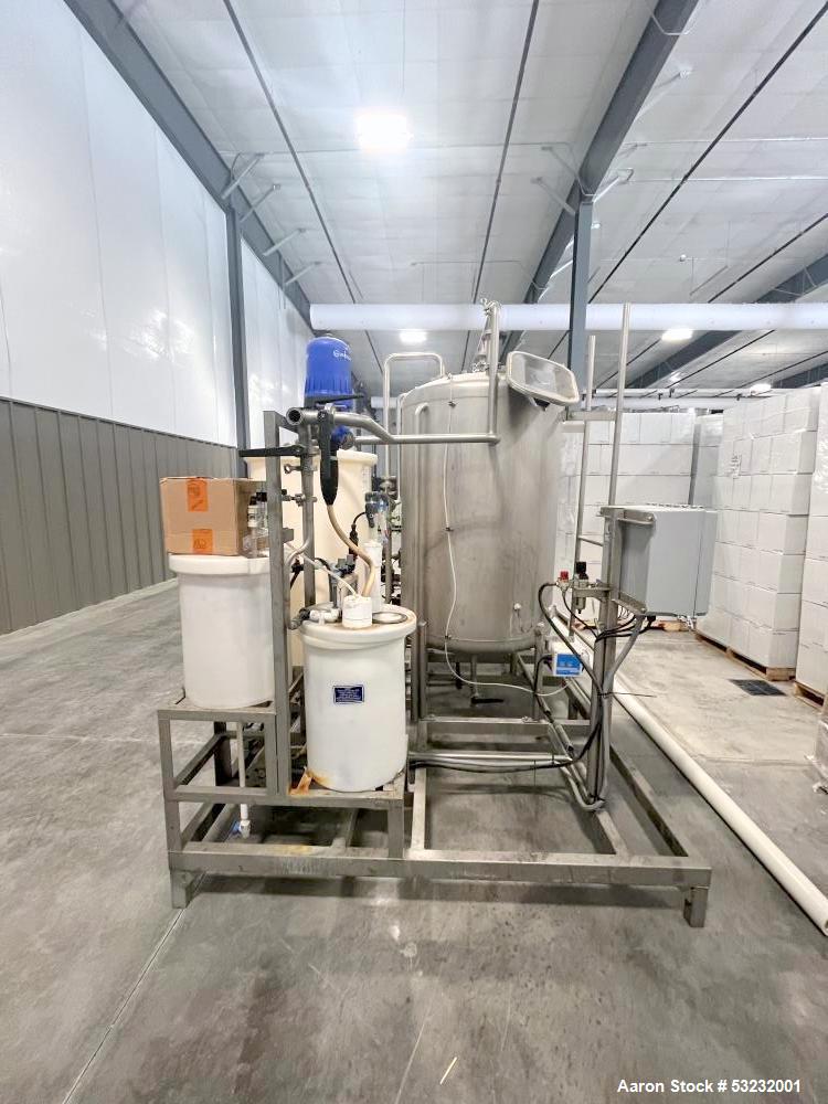 Used IDD Manual CIP/SIP System – (2) 250 Gallon Stainless Tanks, 5HP Pump, Filter, Mounted Skid
