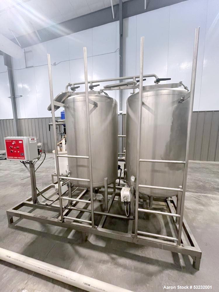 Used IDD Manual CIP/SIP System – (2) 250 Gallon Stainless Tanks, 5HP Pump, Filter, Mounted Skid