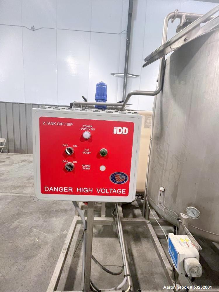 Used IDD Manual CIP/SIP System – (2) 250 Gallon Stainless Tanks, 5HP Pump, Filter, Mounted Skid