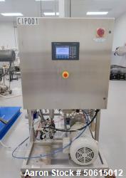 Used- Sanimatic Ultraflow CIP Skid. 40 gpm, 40 psi; Allen-Bradley PanelView 550 HMI; On a stainless steel frame with casters.
