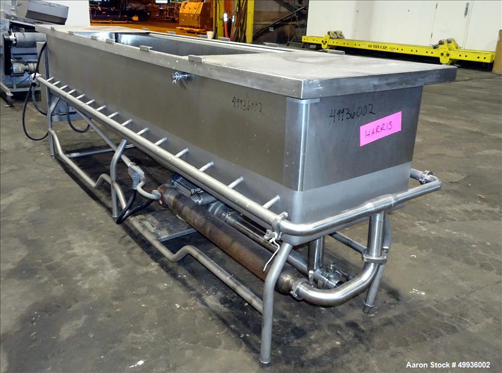 Used Sani-Matic Clean Out of Place Tank, Model RWJ-250.  Stainless Steel, Horizontal.  Trough approximate 120" long x 24" wide x 21" deep.  Includes 7.5 HP pump with electric heater, diaphragm pump, ...