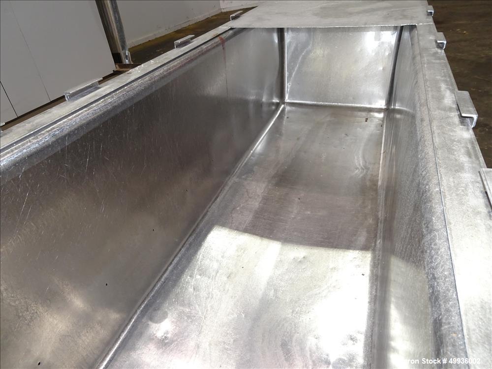 Used Sani-Matic Clean Out of Place Tank, Model RWJ-250.  Stainless Steel, Horizontal.  Trough approximate 120" long x 24" wide x 21" deep.  Includes 7.5 HP pump with electric heater, diaphragm pump, ...