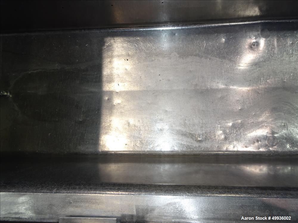 Used Sani-Matic Clean Out of Place Tank, Model RWJ-250.  Stainless Steel, Horizontal.  Trough approximate 120" long x 24" wide x 21" deep.  Includes 7.5 HP pump with electric heater, diaphragm pump, ...