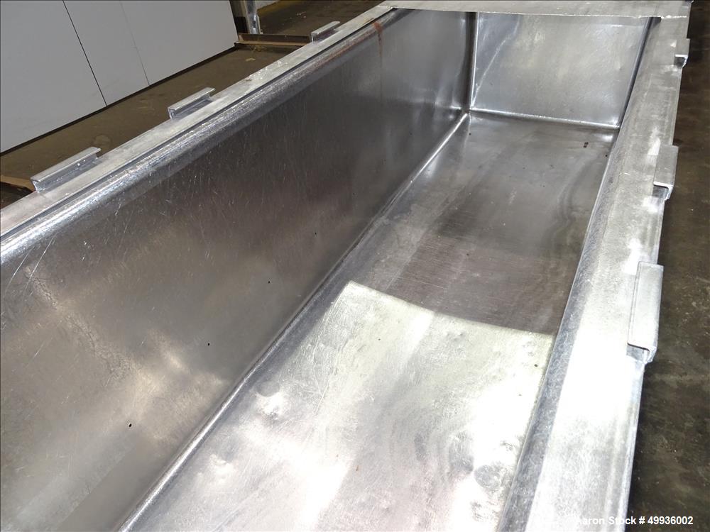 Used Sani-Matic Clean Out of Place Tank, Model RWJ-250.  Stainless Steel, Horizontal.  Trough approximate 120" long x 24" wide x 21" deep.  Includes 7.5 HP pump with electric heater, diaphragm pump, ...