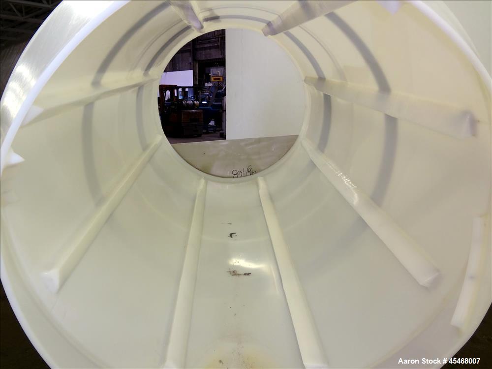 Used Seasoning Drum Tumbler, Plastic. Approximately 41-1/2" diameter x 78-1/2" long, with 32" diameter opening. Driven by 1/2 hp, 3/60/230/460 volt, 1720 rpm gear motor, ratio 12.82 to 1. (8) 65" Lon...
