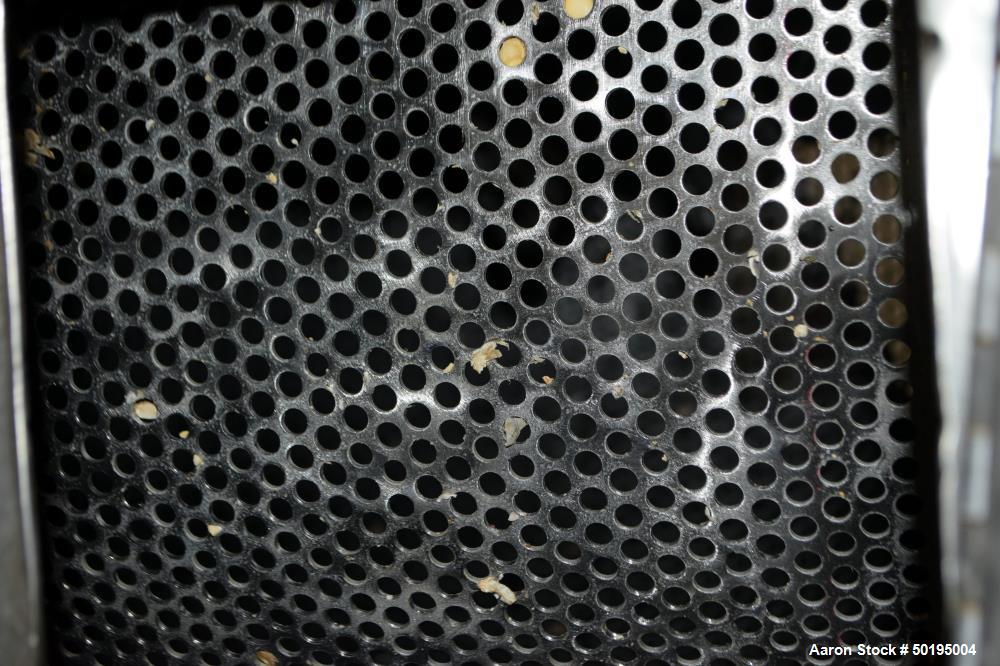 Used Coating Drum, Stainless Steel. Perforated drum approximate 23" diameter x 96" long, driven by an approximate 0.75hp gear motor. Top end feed hopper with a screw feeder driven by a 0.37kw gear mo...
