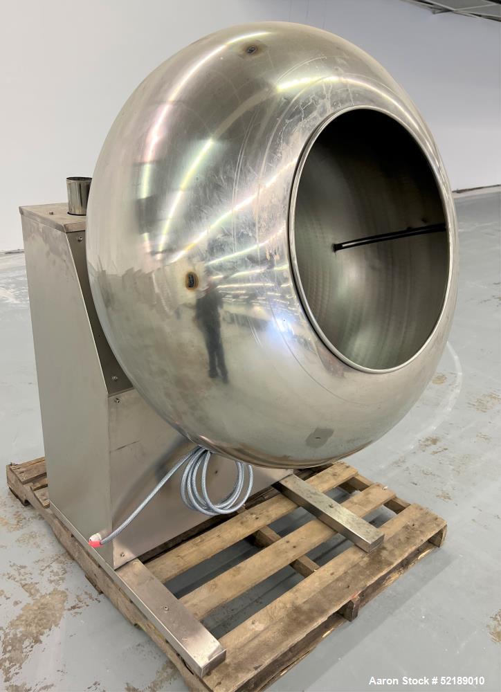 Used- Coating Pan, 39" Diameter, Stainless Steel. With (6) welded ribs 3/4" wide x 1/2" thick, 21" deep x 20.5" diameter ope...