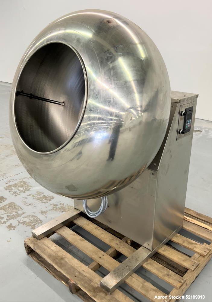 Used- Coating Pan, 39" Diameter, Stainless Steel. With (6) welded ribs 3/4" wide x 1/2" thick, 21" deep x 20.5" diameter ope...