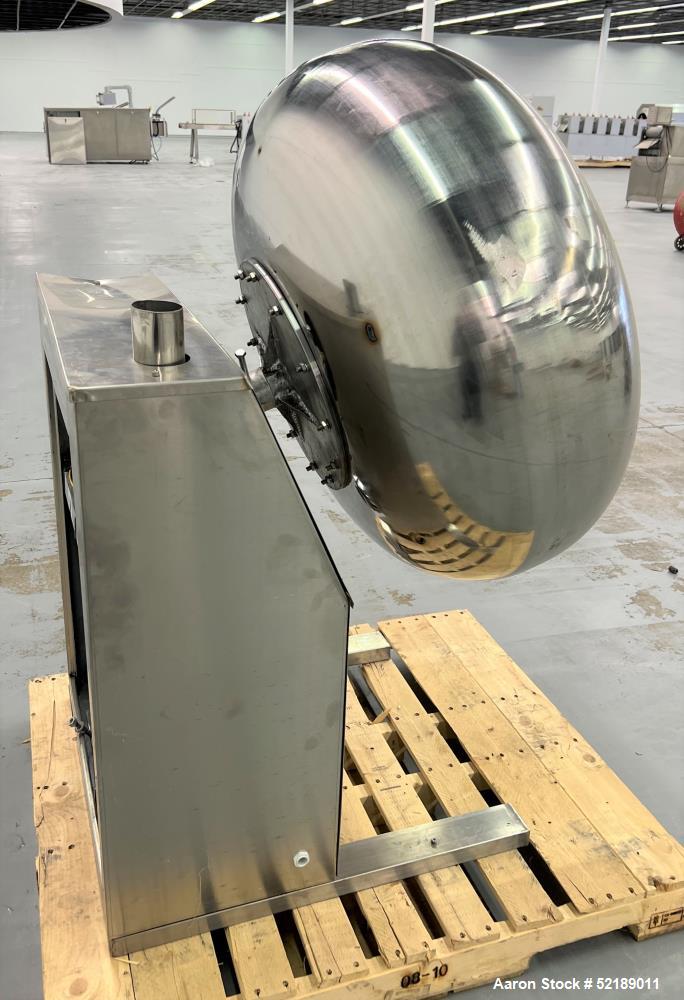 Used- Coating Pan, 39" Diameter, Stainless Steel. With (6) welded ribs 3/4" wide x 1/2" thick, 21" deep x 20.5" diameter ope...